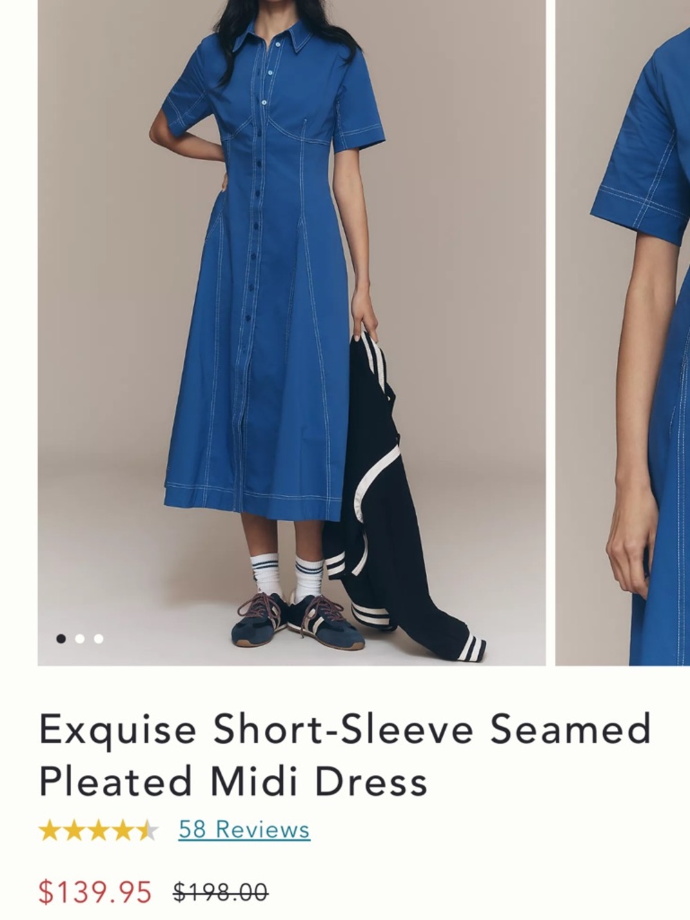 Anthropologie/Exquise Cobalt Blue Button-Front Shirt Midi Dress - Picture 3 of 11